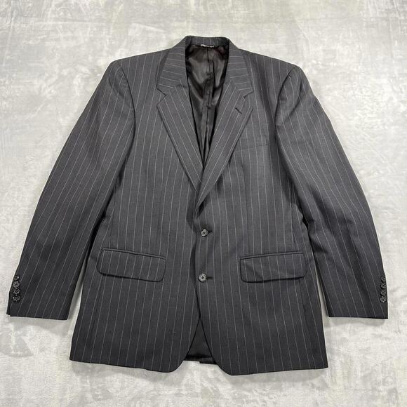 Burberry Other - Vtg Burberrys Suit Jacket Men's 42 Regular Black Stripe Pure Wool 2 Button